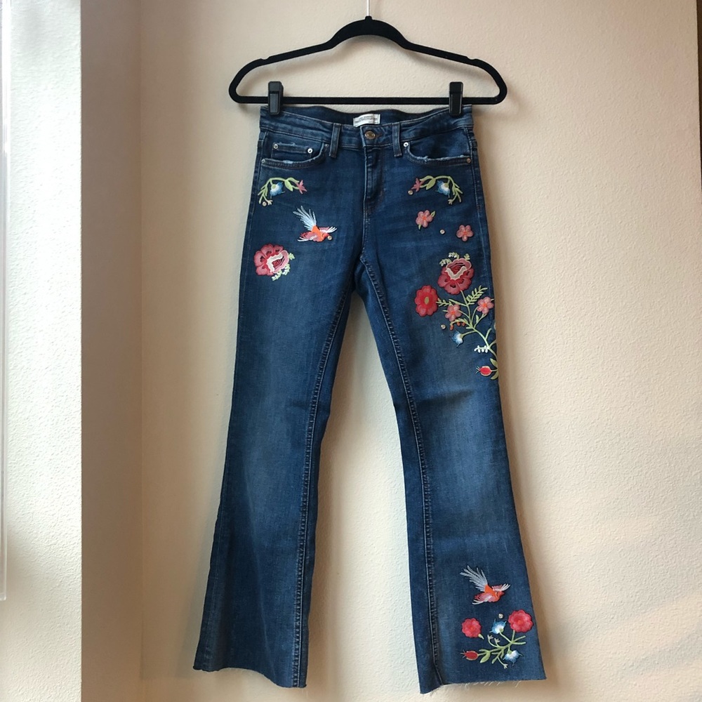 Zara Embroidered Flare Jeans